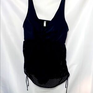 SWIM BY CACIQUE WO SIZE 22 BLACK ONE PIECE SWIMSUIT ADJ STRAPS MESH LOOK OVERLAY